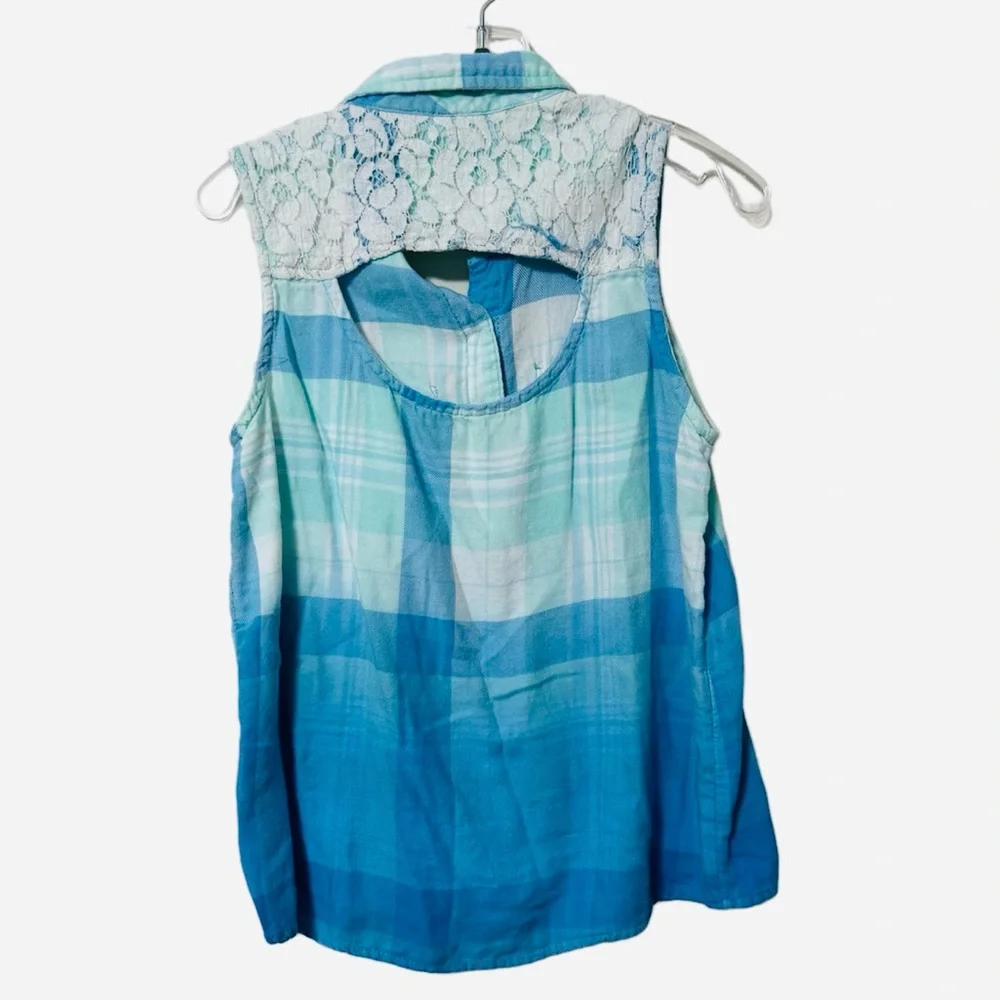 Justice Girls Size 8 Blue Button Down Tank Top